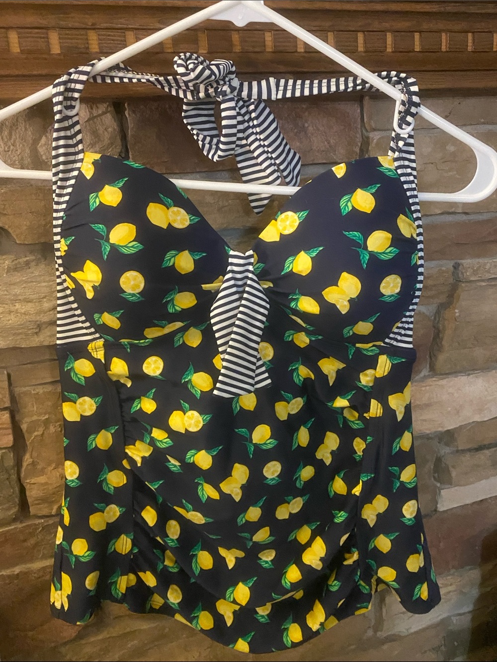 Ladies bathing suit top navy blue and lemons!